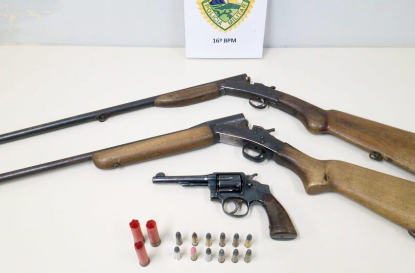 Três armas de fogo foram apreendidas em Turvo. O proprietário de 56 anos foi conduzido para 14ª SDP