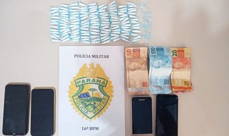Três presos, uma menor apreendida, cocaína, celulares e dois veículos apreendidos pela PM em Pitanga