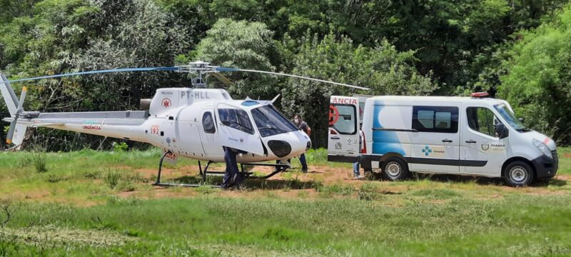 Helicóptero do SAMU transporta um paciente de Santa Maria do Oeste para Arapongas
