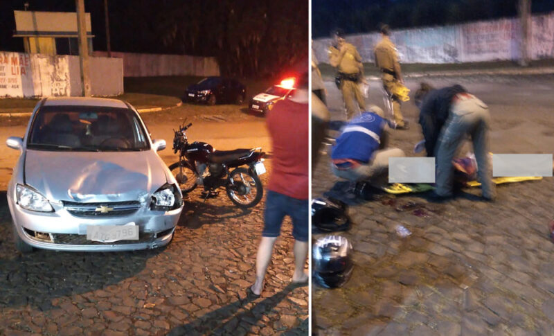  Acidente com moto e carro em Pitanga resulta em duas pessoas feridas