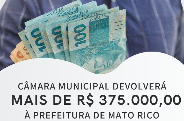  Câmara de Mato Rico devolve mais de R$ 375 mil à Prefeitura