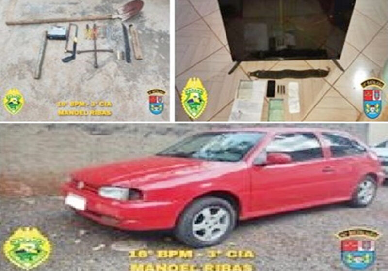  Tentativa de assalto e furtos em Manoel Ribas, resulta em duas prisões e um veículo apreendido. Dois fugiram no mato com as armas