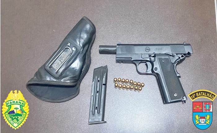  Preso em Manoel Ribas com uma arma de fogo e o veículo com débitos recolhido pela PM