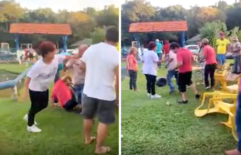  VÍDEO – Briga em Pesque Pague no interior de Palmital. Um levou soco de seu próprio tio