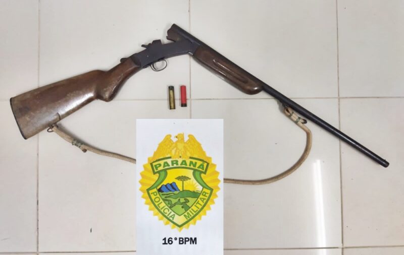  Preso no interior de Turvo, após agredir a esposa e lhe ameaçar com a espingarda que foi apreendida