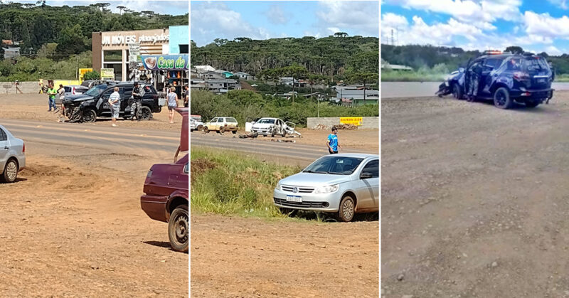  Viatura do Choque da PM se envolve em acidente na PRC-466 em Turvo