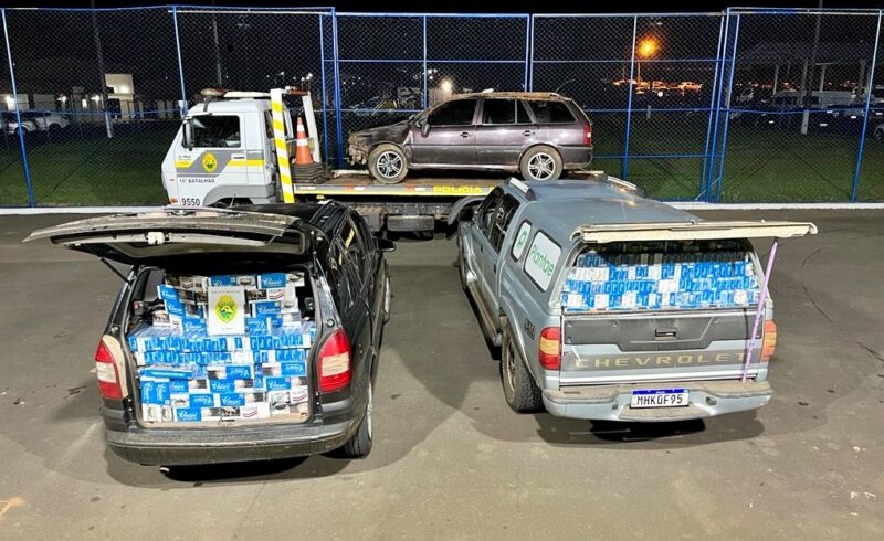  PM apreende três veículos carregados com cigarros do Paraguai em Pitanga e leva para PF