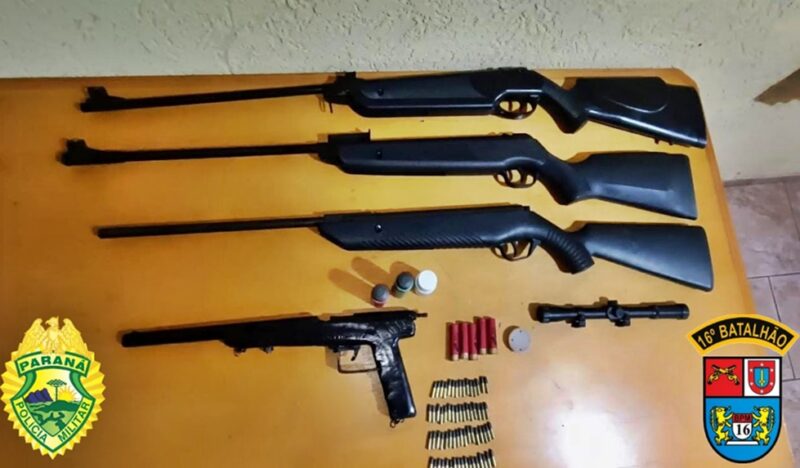  Preso com armas de fogo e munições “Depois do Gole” em Mato Rico, após agredir e ameaçou a mulher