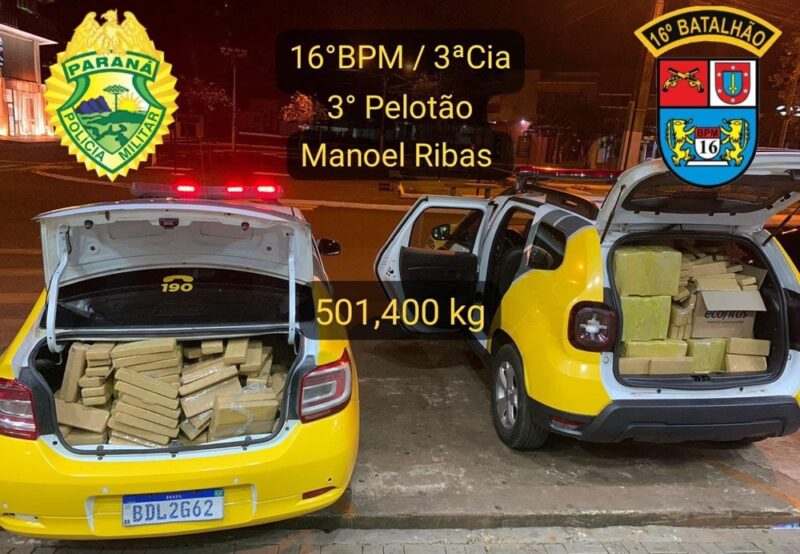  Veículo roubado de Salvador é apreendido em Manoel Ribas com meia tonelada de maconha. Os ocupantes fugiram na mata