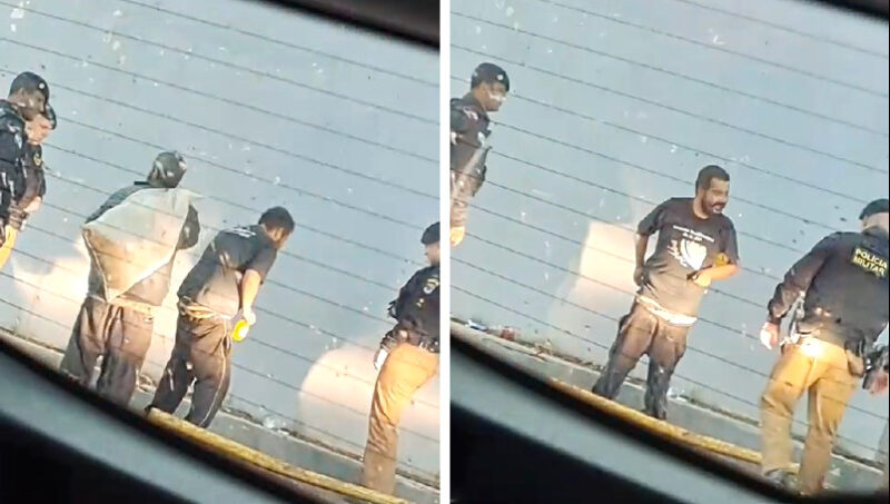  Andarilho que perturbava no estacionamento de um mercado em Pitanga é retirado a força por PMs