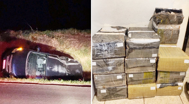  Presos em Manoel Ribas com veículo roubado e com 283 quilos de maconha após perseguição e disparos de arma de fogo por parte dos policiais