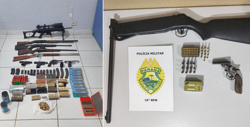  11 armas apreendidas e uma prisão realizada pela PM em Pinhão