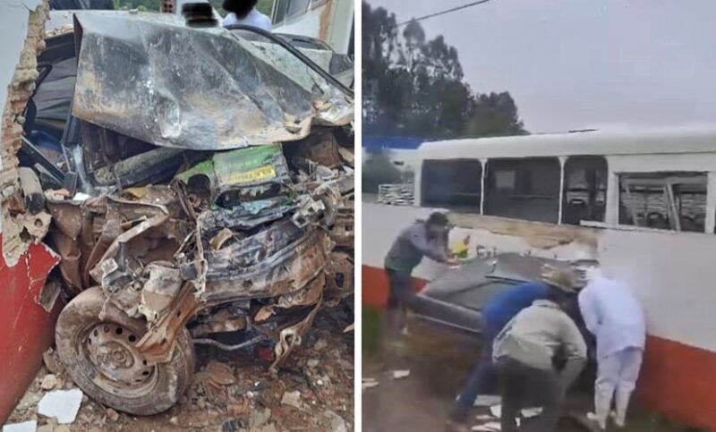  Condutor perde o controle e bate o veículo em muro e Ônibus do Frigodasko em Pitanga