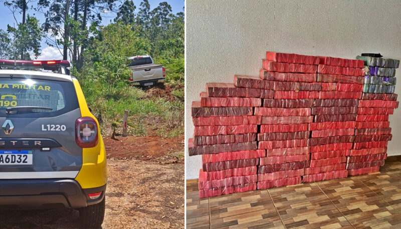  Caminhonete roubada e carregada de maconha é recuperada em Manoel Ribas. O condutor fugiu no mato depois de quase atropelar os policiais