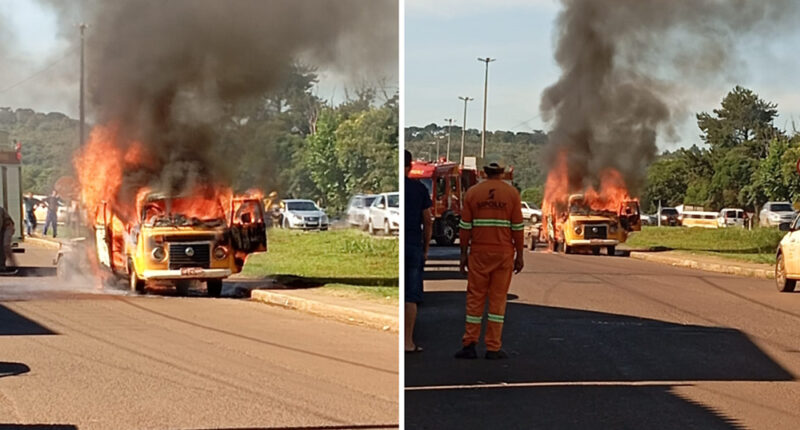 Kombi é totalmente destruída pelo fogo em Pitanga