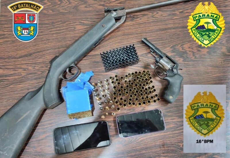  Casal preso e menor apreendido, armas, munições, e maconha apreendidas no interior de Turvo