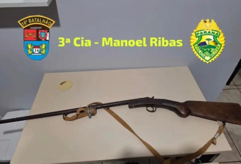  Rapaz que apavorava nas ruas com uma espingarda em Manoel Ribas foi conduzido para Delegacia e a arma apreendida