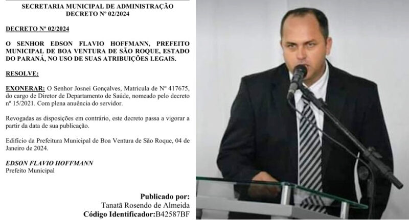  Ex-vereador “Vaquinha” de Boa Ventura é exonerado do cargo de Diretor do Departamento de Saúde para assumir o cargo de Conselheiro Tutelar
