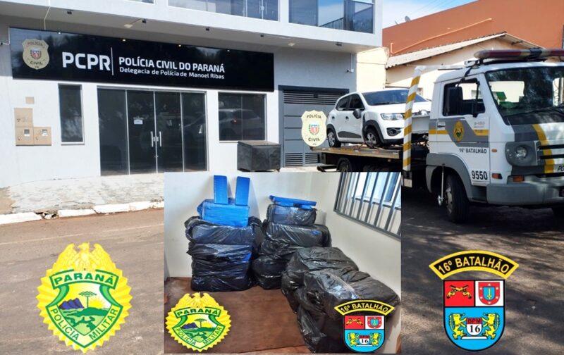  Veículo com 278 kg de maconha é apreendido em Manoel Ribas. Suspeitos fugiram após cair no canteiro da rodovia