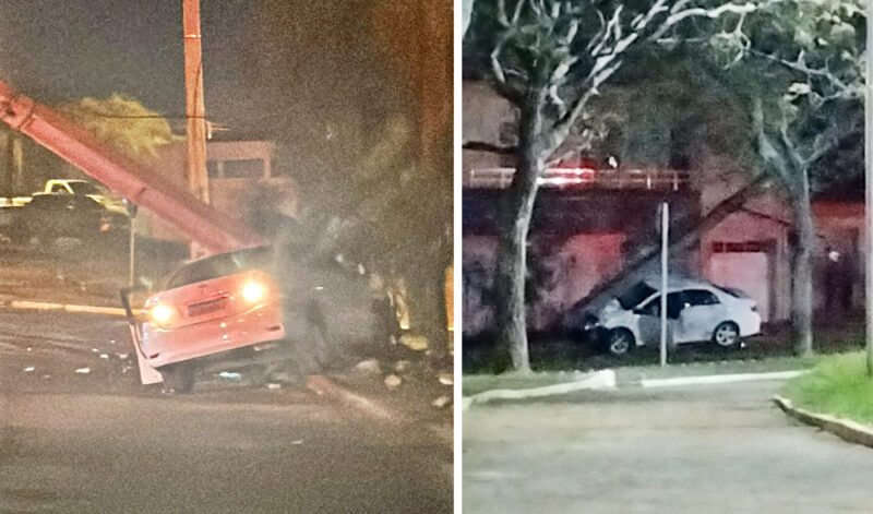  “Freguês da Polícia” embriagado derruba um poste com um Corola em Pitanga