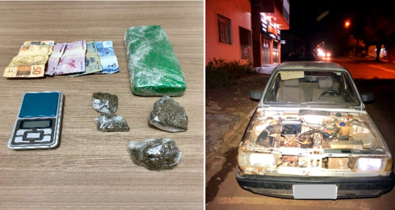  PM apreende veículo, drogas, balança, celular e dinheiro com um casal em Manoel Ribas