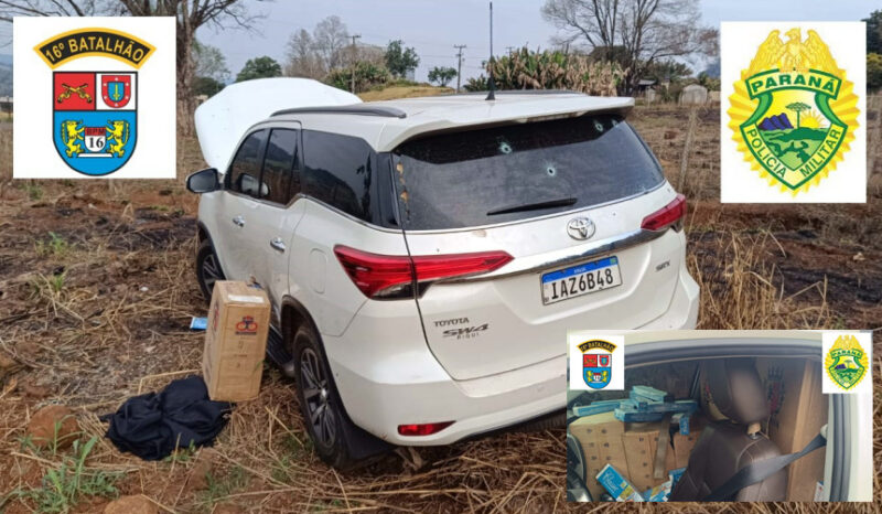  Hilux alvejada e carregada com cigarros do Paraguai é abandonada na BR-277 na região de Candói