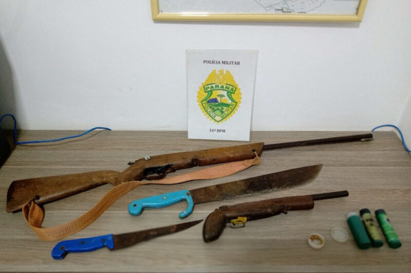  Mulher é ameaçada de morte pelo marido no interior de Santa Maria do Oeste. As armas foram apreendidas e ambos foram encaminhados para Delegacia