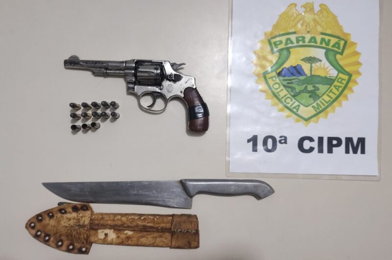  Dois presos após ostentar faca, revólver e munições que foram apreendidas em Palmital/PR