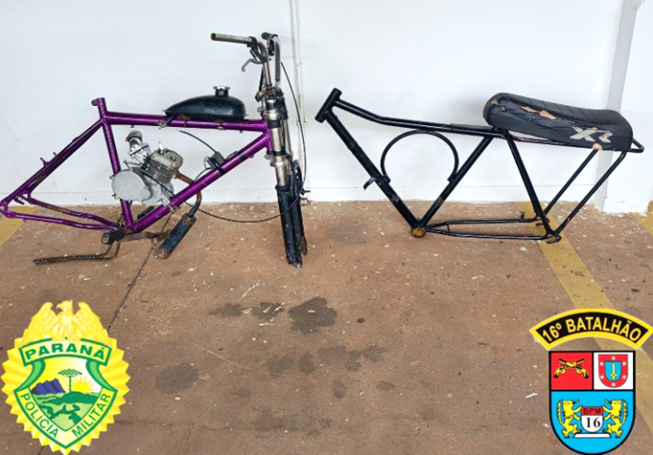  PM encontra Bicicleta Motorizada furtada do pátio do Detran de Pitanga, de posse um adolescente de 16 anos