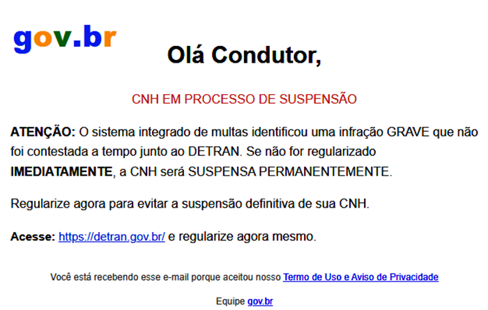  Detran-PR alerta para golpe com mensagens falsas referentes à suspensão da CNH