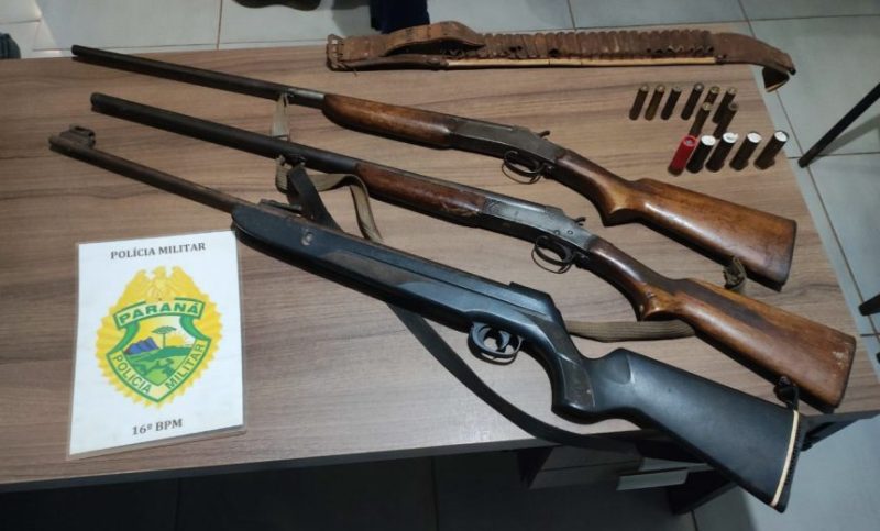 Preso com (3) espingardas após ameaçar a esposa de morte e de joga-la no rio, no interior de Boa Ventura