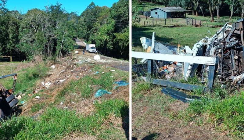 Caminhão tomba entre Palmital e Marquinho próximo da Ponte do Piquiri