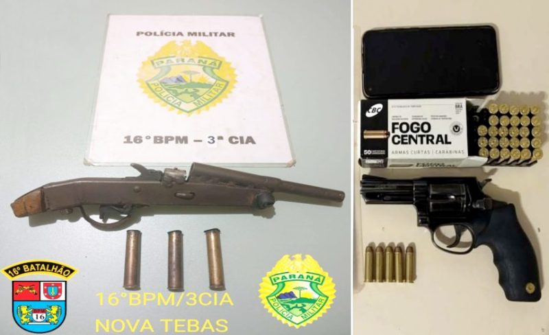  Dois presos e duas armas apreendidas pela PM em Nova Tebas e Santa Maria do Oeste
