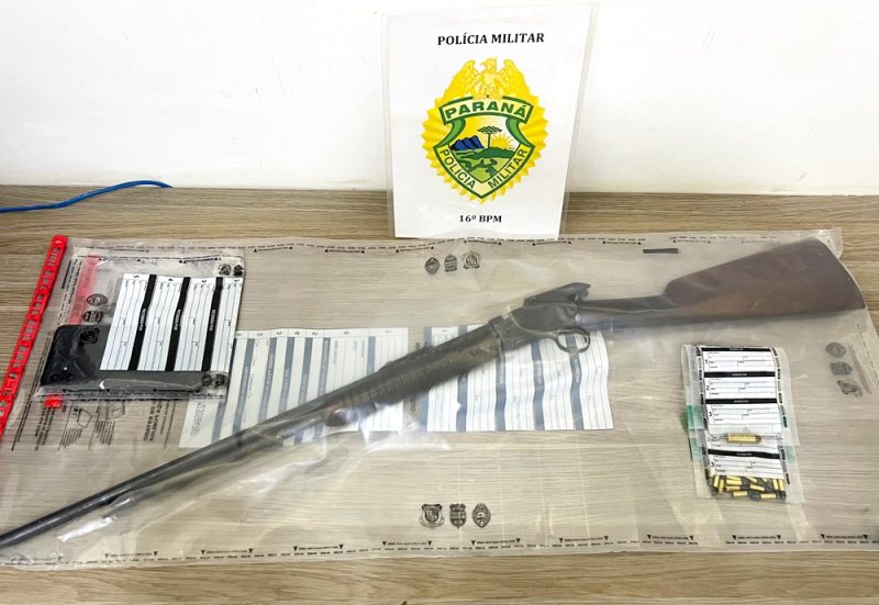  Preso em Pitanga em cumprimento de busca e apreensão na residência que teve que ter a porta arrombada pelos policiais da Rotam, onde encontraram arma e munições