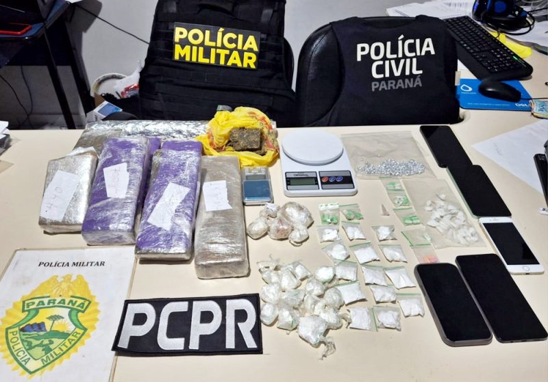 Pessoas são presas e grande quantidade de drogas são apreendidas em Palmital/PR em ação da PC e PM