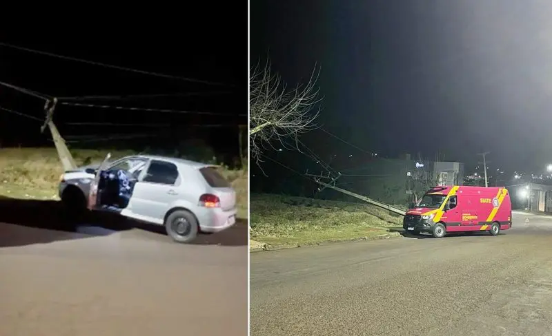  Condutor embriagado bate o veículo e derruba um poste em Pitanga
