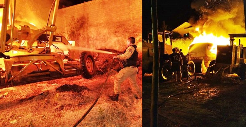  Um Ônibus Escolar teve perca total e uma motoniveladora foi danificada em um incêndio no pátio da prefeitura de Nova Tebas