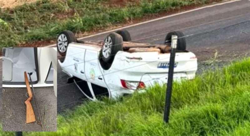  Veículo da Saúde de Laranjal furtado é recuperado após o ladrão capotar, abandonar e fugir