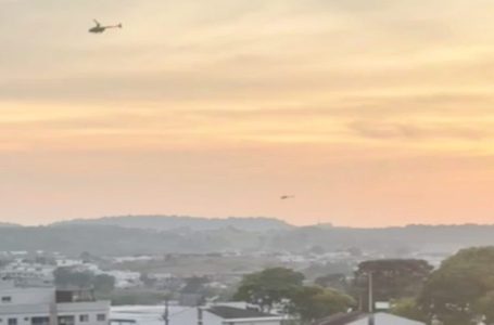Imagem dos Helicópteros sobrevoando a cidade de Laranjeiras do Sul