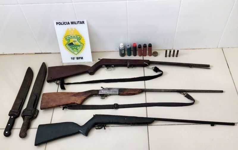  Três presos com armas de fogo caçando em local proibido na região de Guarapuava