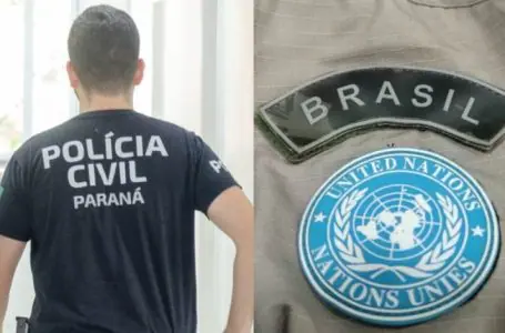 Suspeito de estelionato preso pela Polícia Civil usava uniforme da ONU. (Foto: Divulgação/PCPR)
