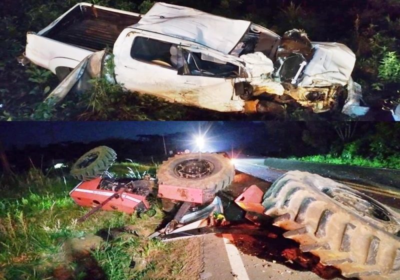  Três pessoas são socorridas, uma em estado grave, vítimas de um acidente envolvendo um Trator e uma Hilux em Palmital/PR