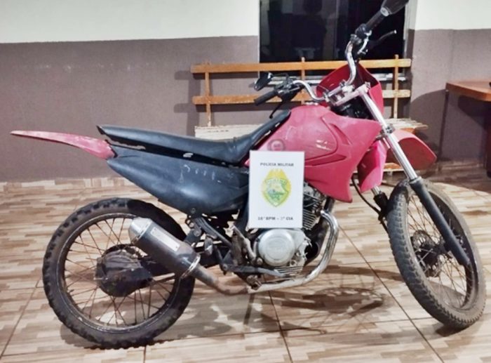  Moto baixada emplacada em Porto Seguro/BA é apreendida pela PM em Nova Tebas/PR