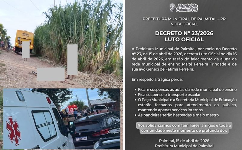  Tragédia em Palmital/PR – Avó e neta morrem após atropelamento envolvendo ônibus do transporte escolar