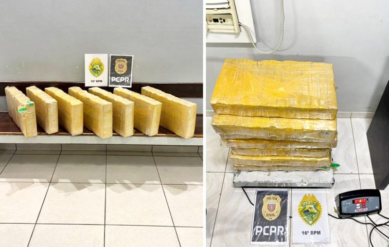  PM apreende mais de 80 quilos de maconha na PRC-466 em Turvo/PR em um veículo Gol que vinha da fronteira entre Paraná, Mato Grosso do Sul e Paraguai, que passou por Pitanga