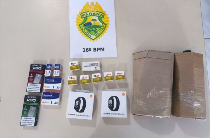  PM apreende produtos contrabandeados do Paraguai na 277 em Guarapuava